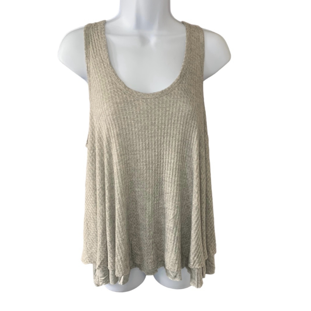 SWEET CLAIRE Gray Waffle Knit Flowy Scoop Neck Tank Top Women Medium